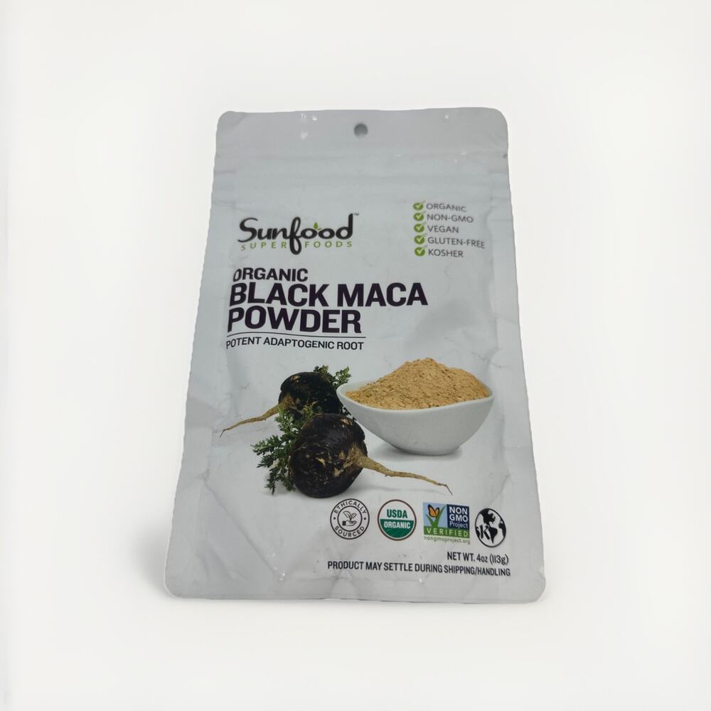 Sunfoods Organic Black Maca Powder - Superfood for Vitality, 4 oz (Exp 11/2026)
